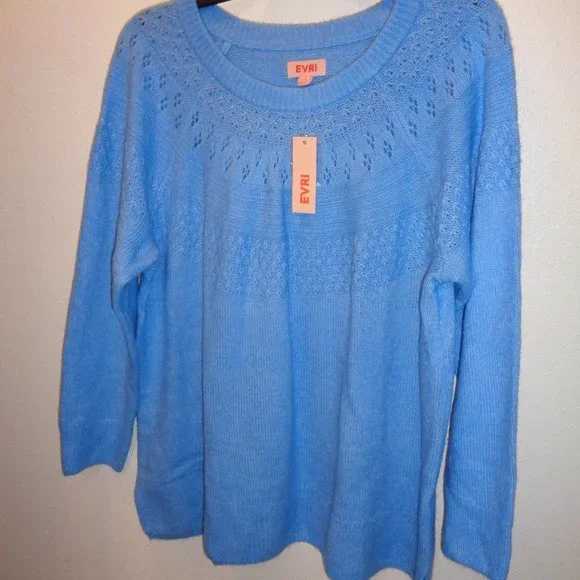 Evri Women's Plus Size Crewneck Pointelle Sweater Size 2X NWT Blue - Picture 4 of 11